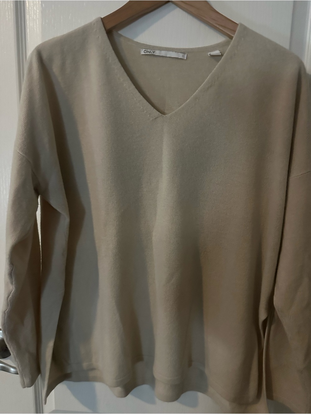 ONLY V-Neck Long Sleeve Sweater in Light Beige